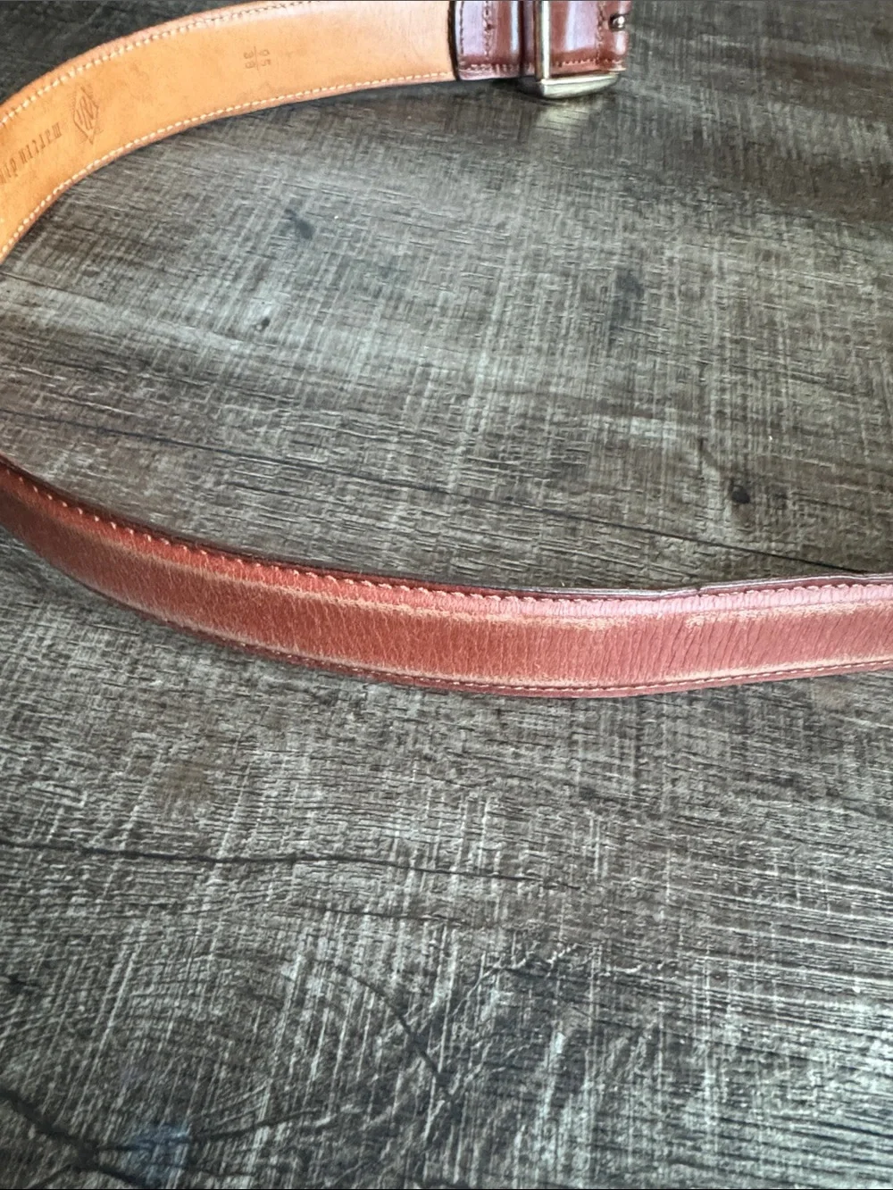Martin Dingman Brown Leather Belt with Gold Buckle
